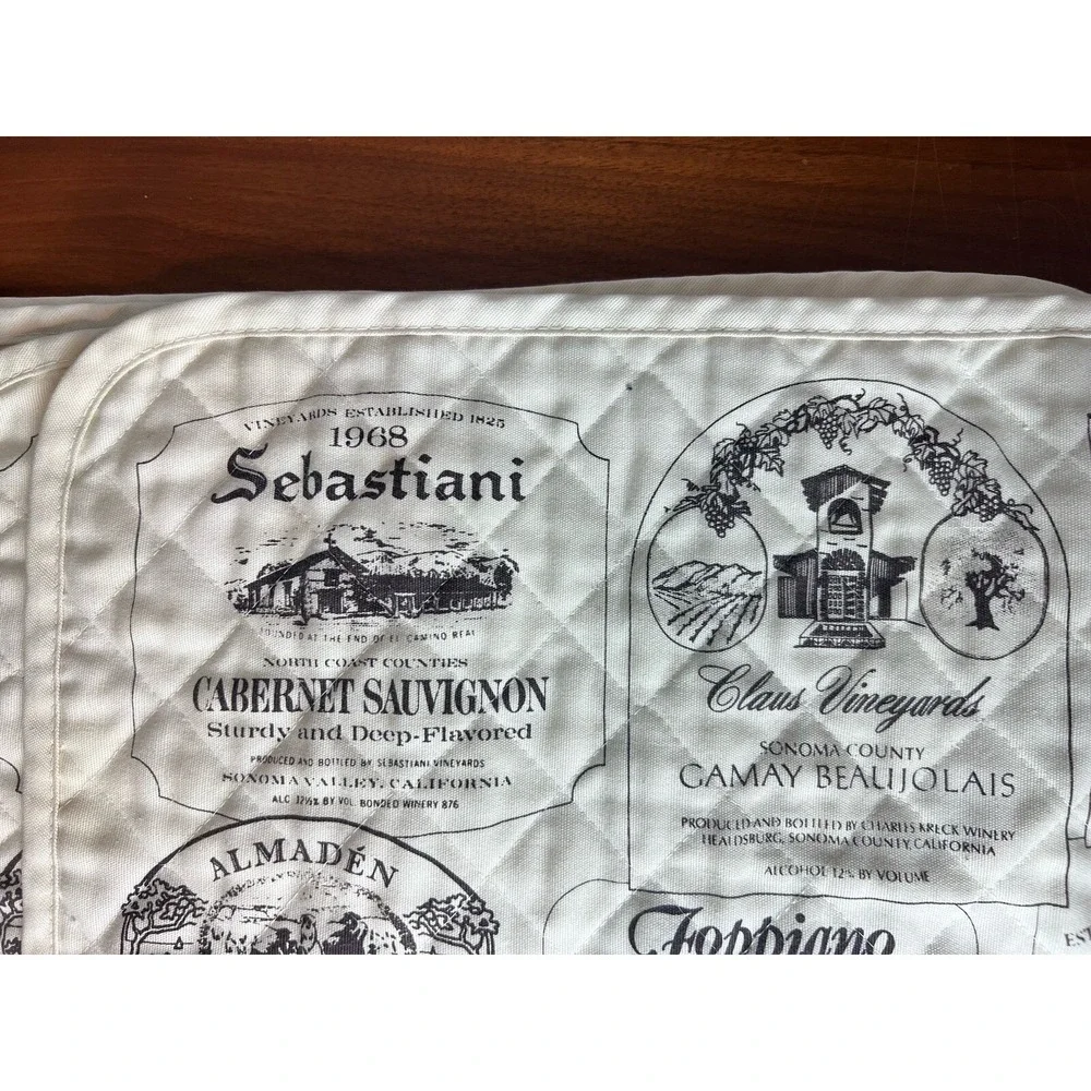 Vintage 1970's California Napa Wine Label‎ Quilted Placemats & Napkins Lot of 8